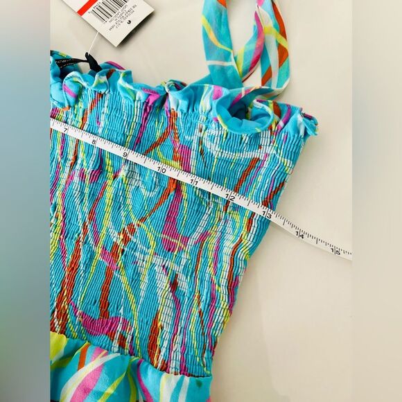 BCBGMAXAZRIA 100% Silk Teal Smocked Dress Extra Small NWT - Picture 5 of 8